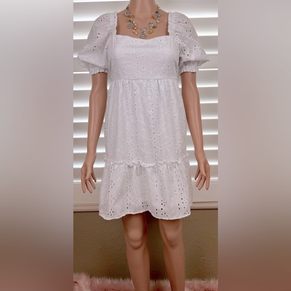 White Eyelet Babydoll Dress Sz L by Crystal Doll - Picture 1 of 6